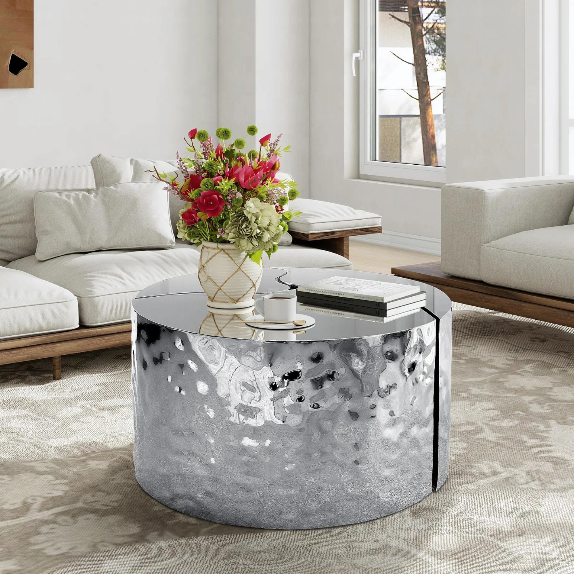 Modern Modern Metal Hammered Coffee Table