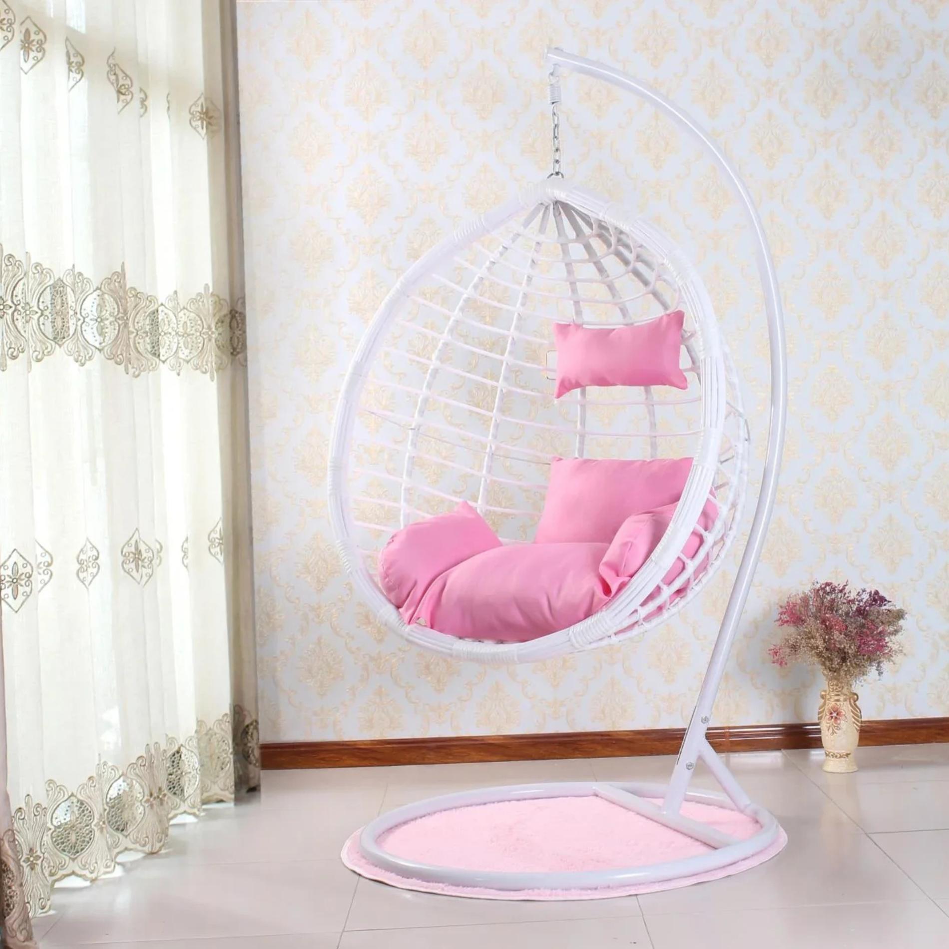 White Swing Chair W/Pink Cushions