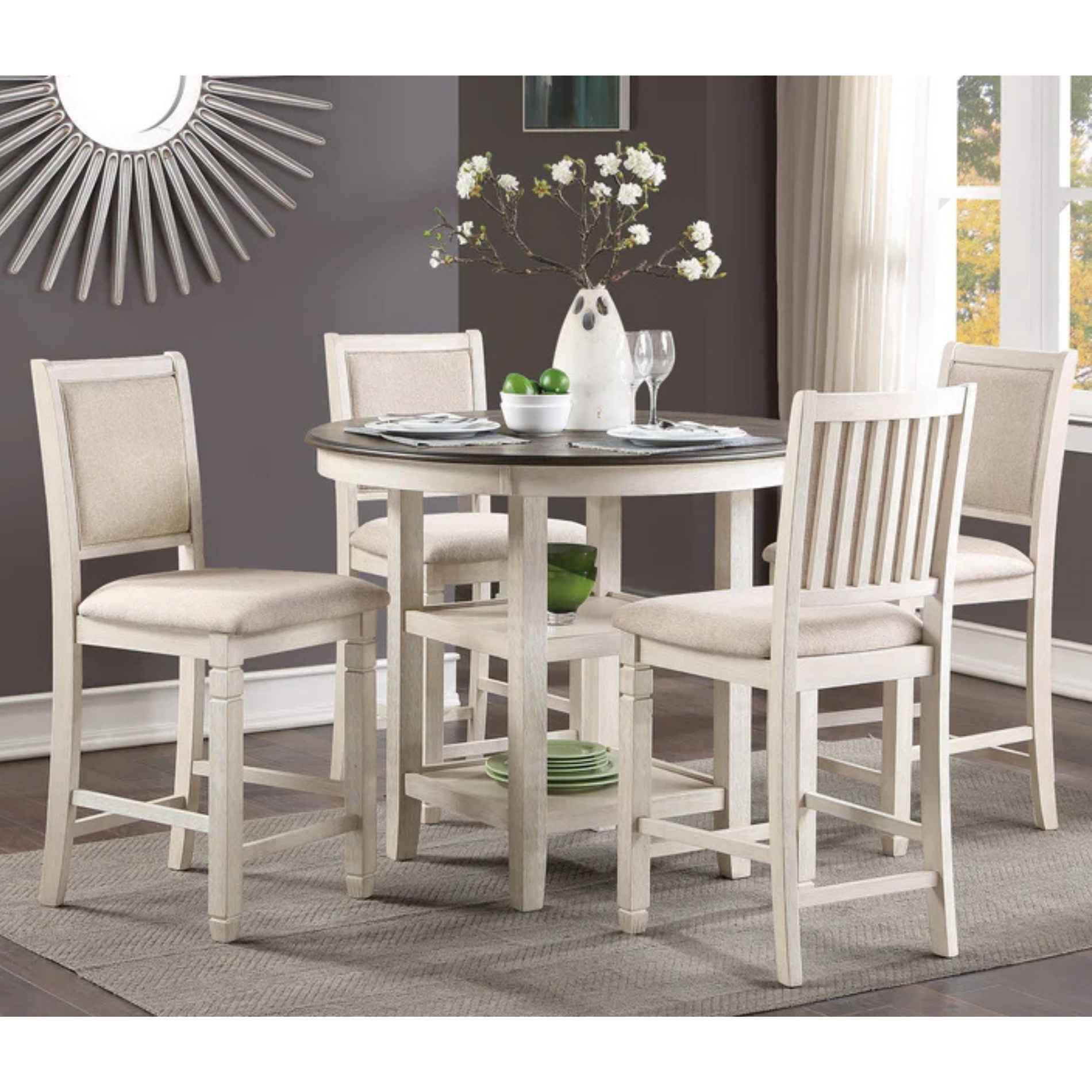 Asher White Round 5 Piece Counter Height Dining Set