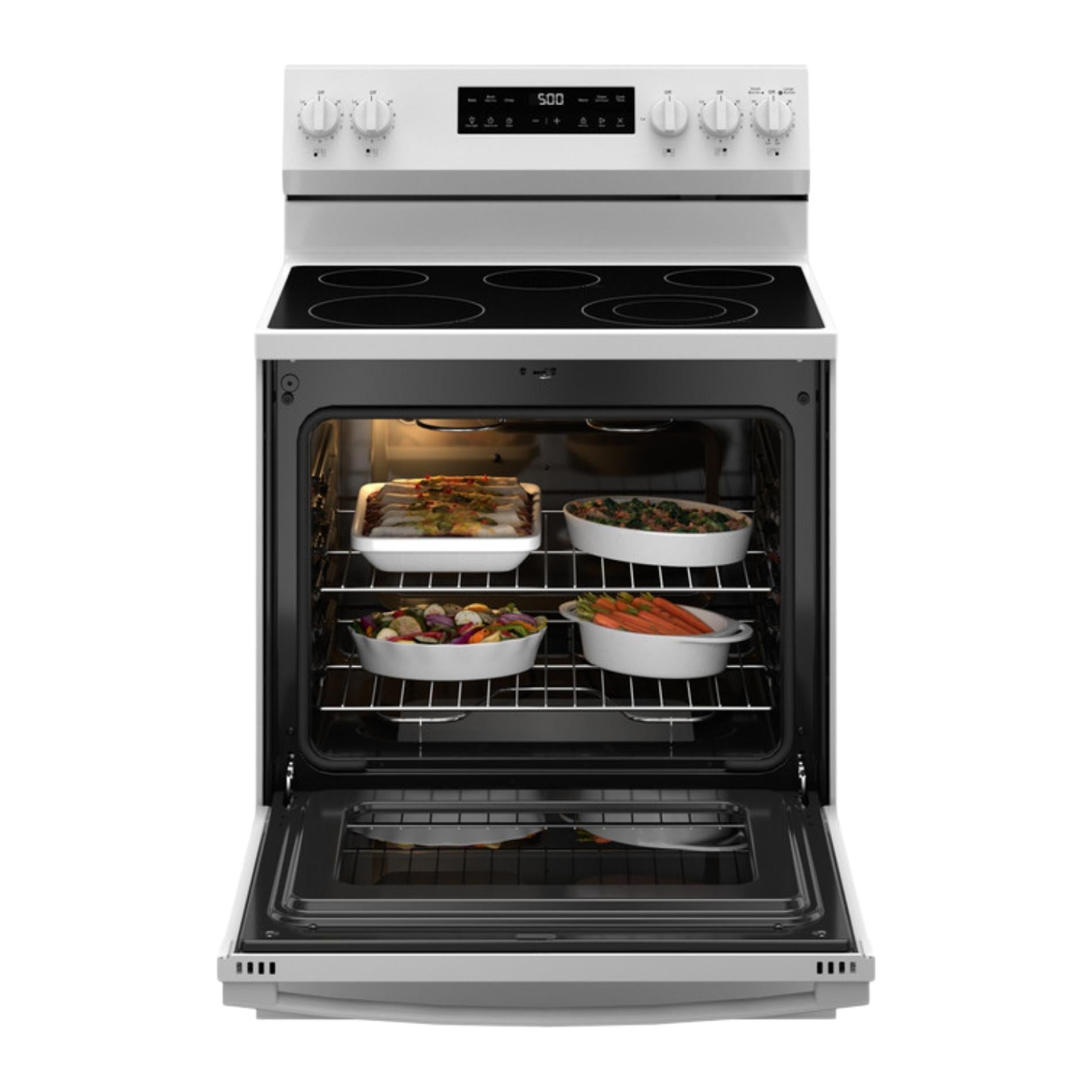 30 in. 5 Burner Element Free-Standing Electric Range in White with Crisp Mode