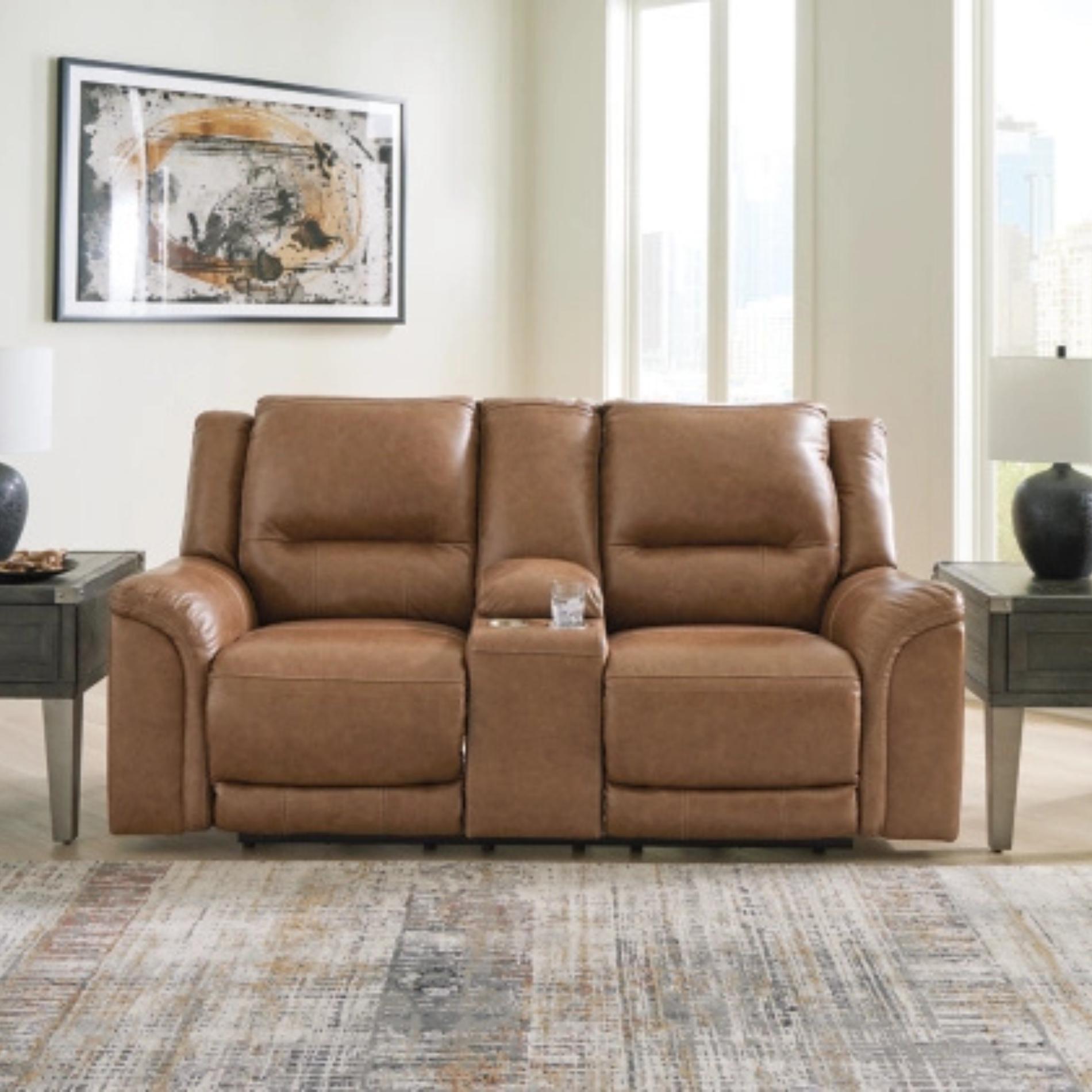 Trasimeno Dual Power Leather Reclining Loveseat with Console