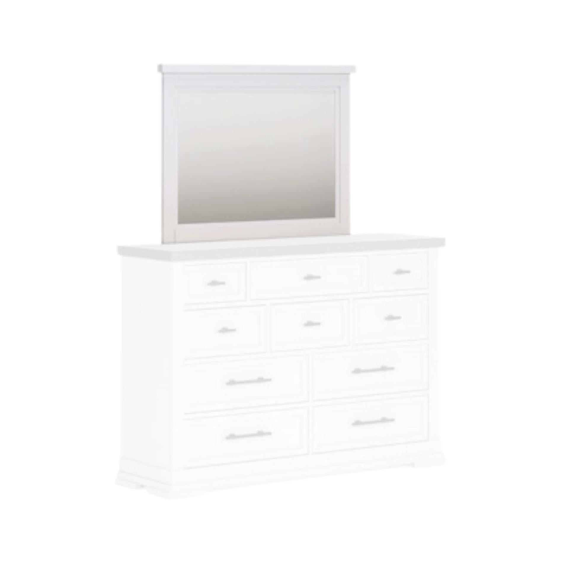 White dresser with mirror on a white background