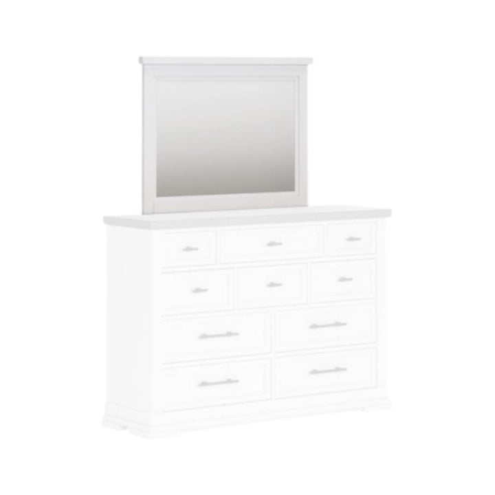 White dresser with mirror on a white background