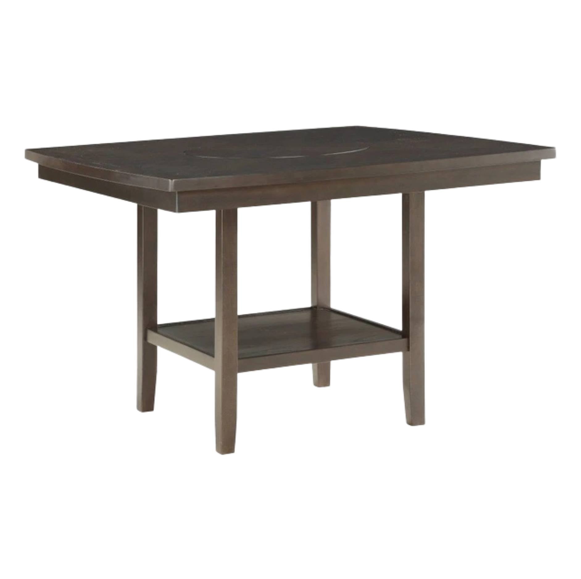 A rectangular wooden table with a dark brown top and a matching lower shelf, shown on a plain white background.