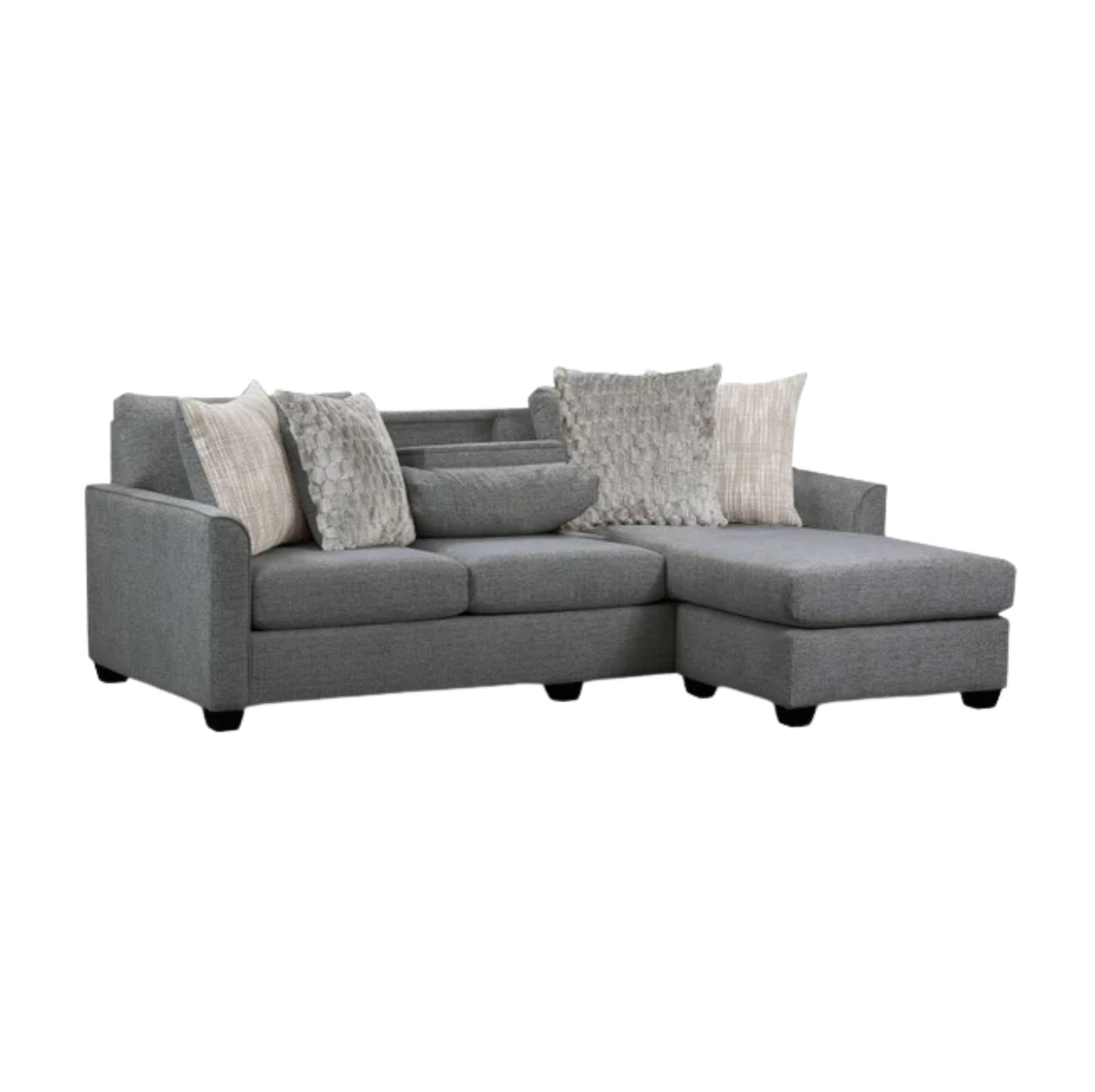 Grey sofa with chaise on white background