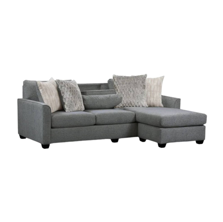 Grey sofa with chaise on white background