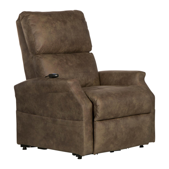 Brown recliner chair with cup holder on a white background