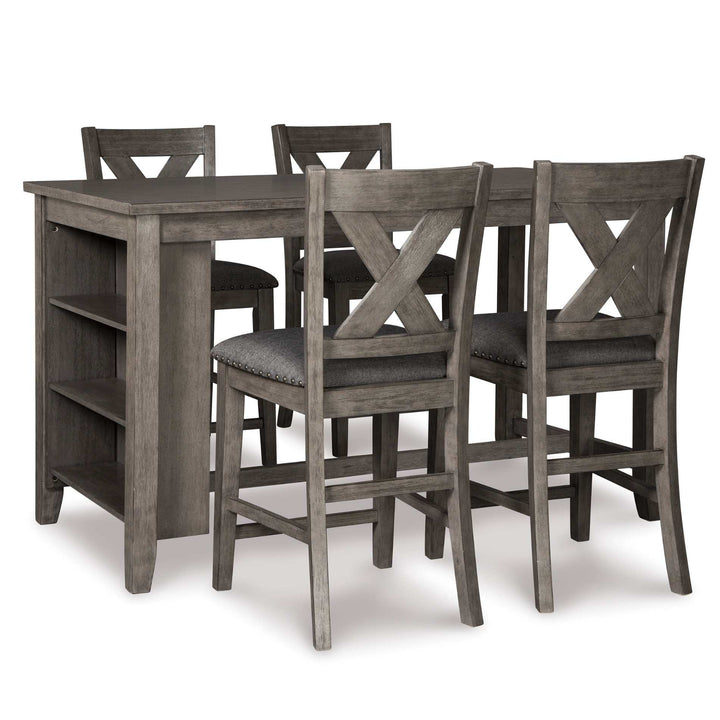 Dining set with a table and four chairs on a white background