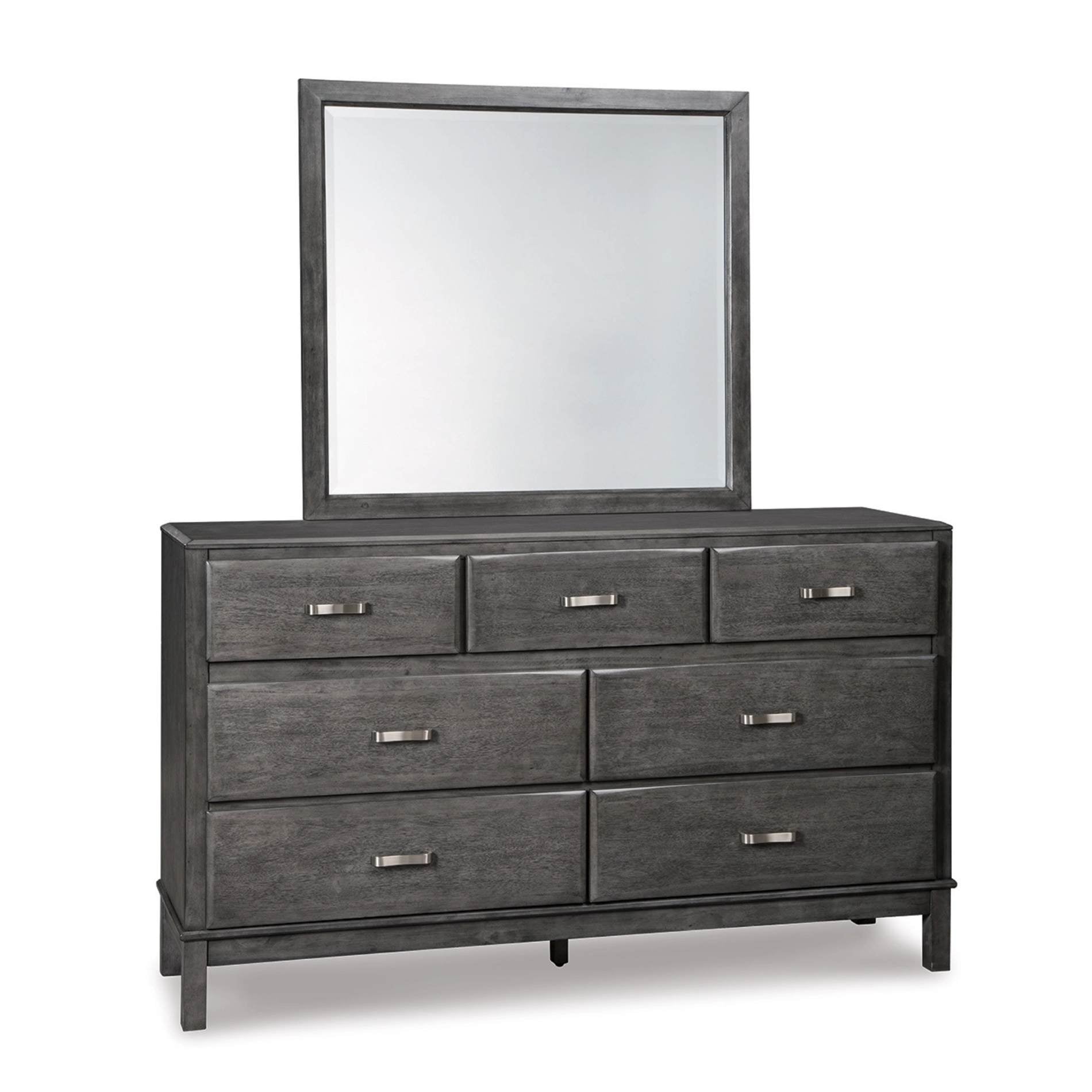 Gray dresser with mirror on a white background