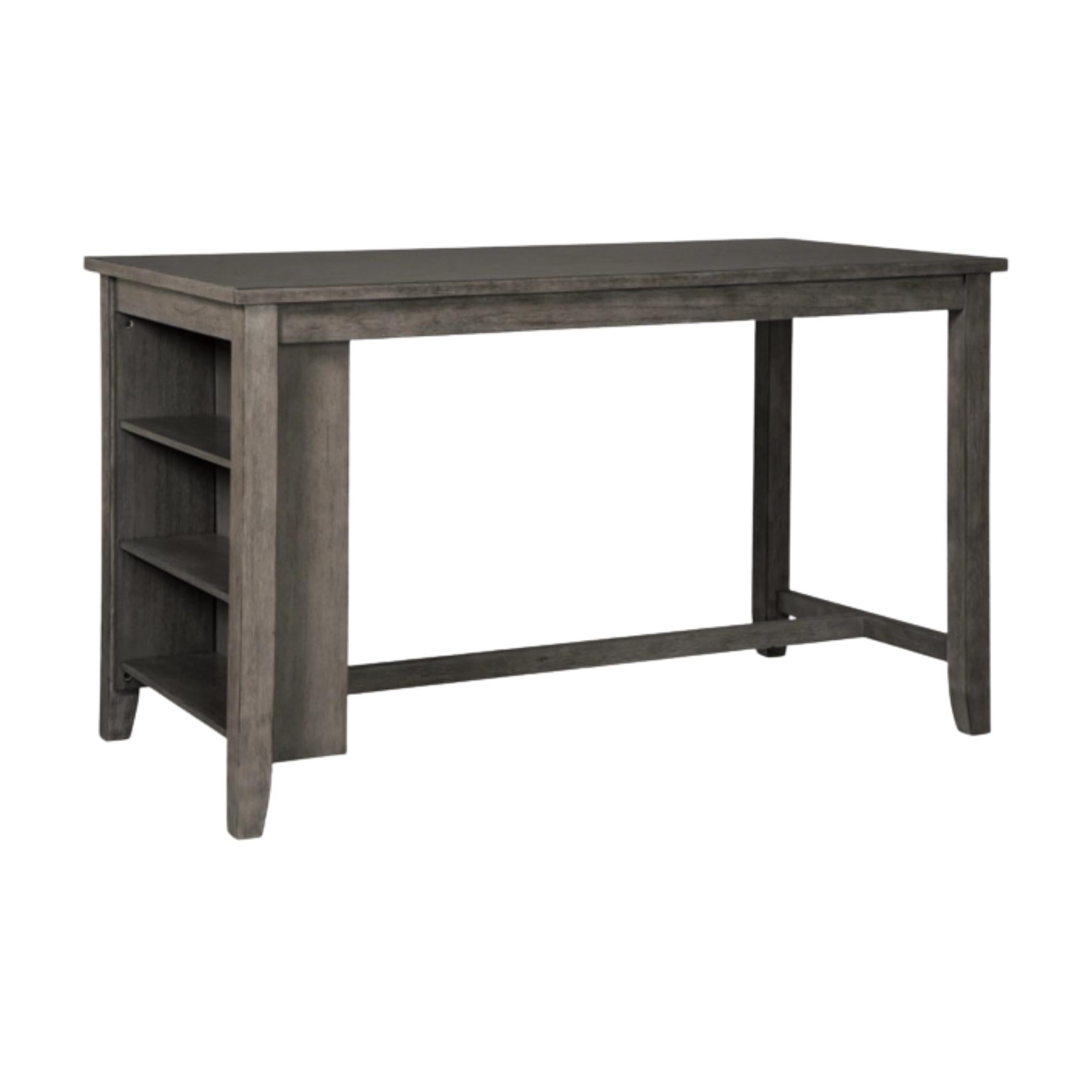 Wooden desk with shelves on a white background