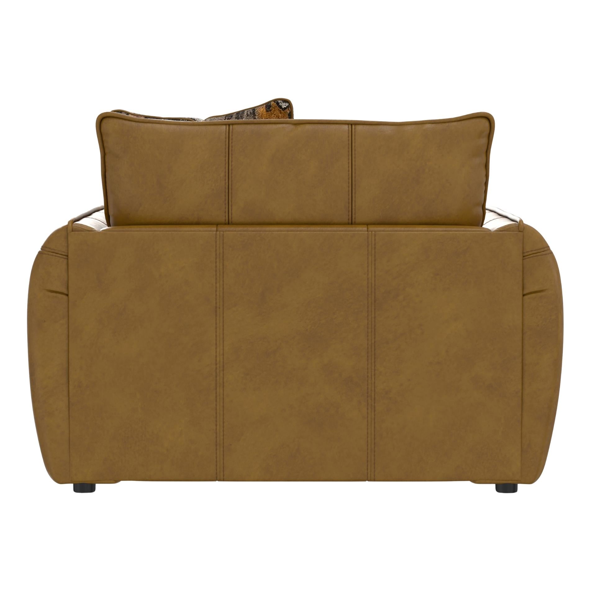 Brown leather sofa with cushions on a white background