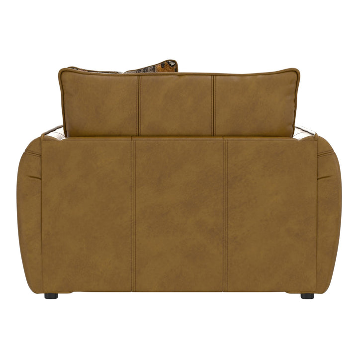 Brown leather sofa with cushions on a white background