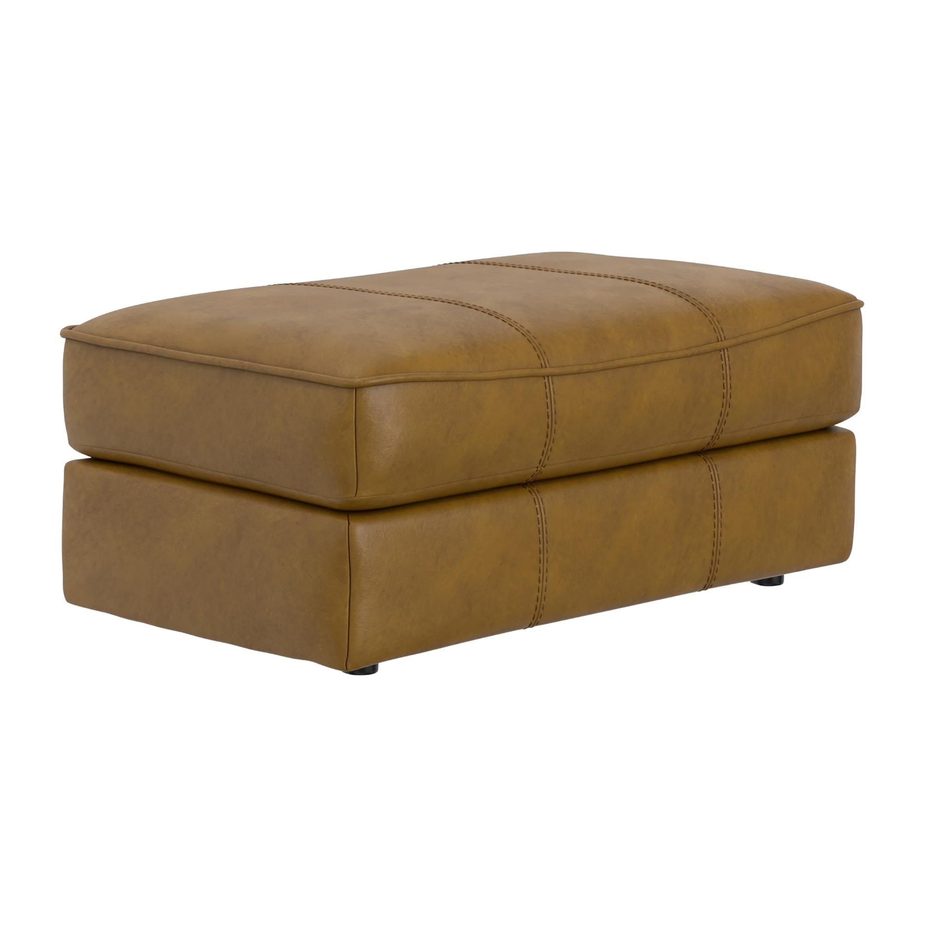 Brown leather ottoman on a white background