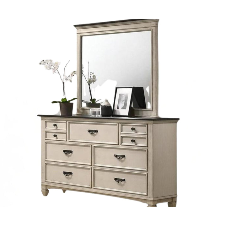 Beige dresser with mirror on a white background
