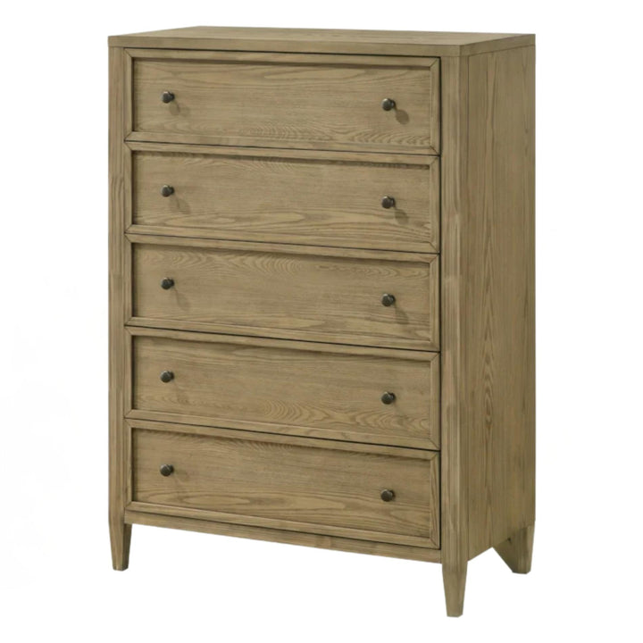 Wooden dresser with four drawers on a white background