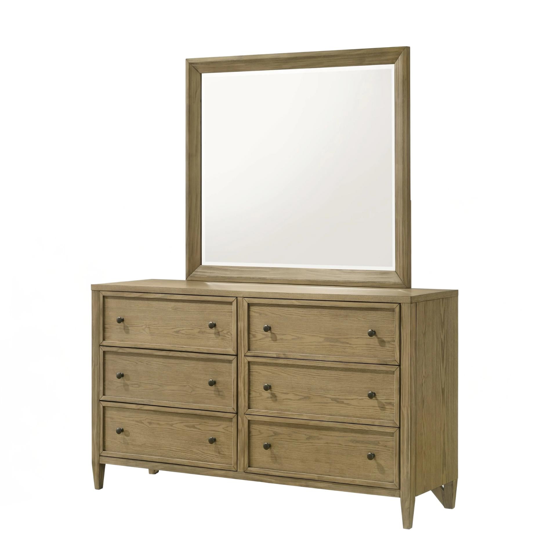 Wooden dresser with mirror on a white background