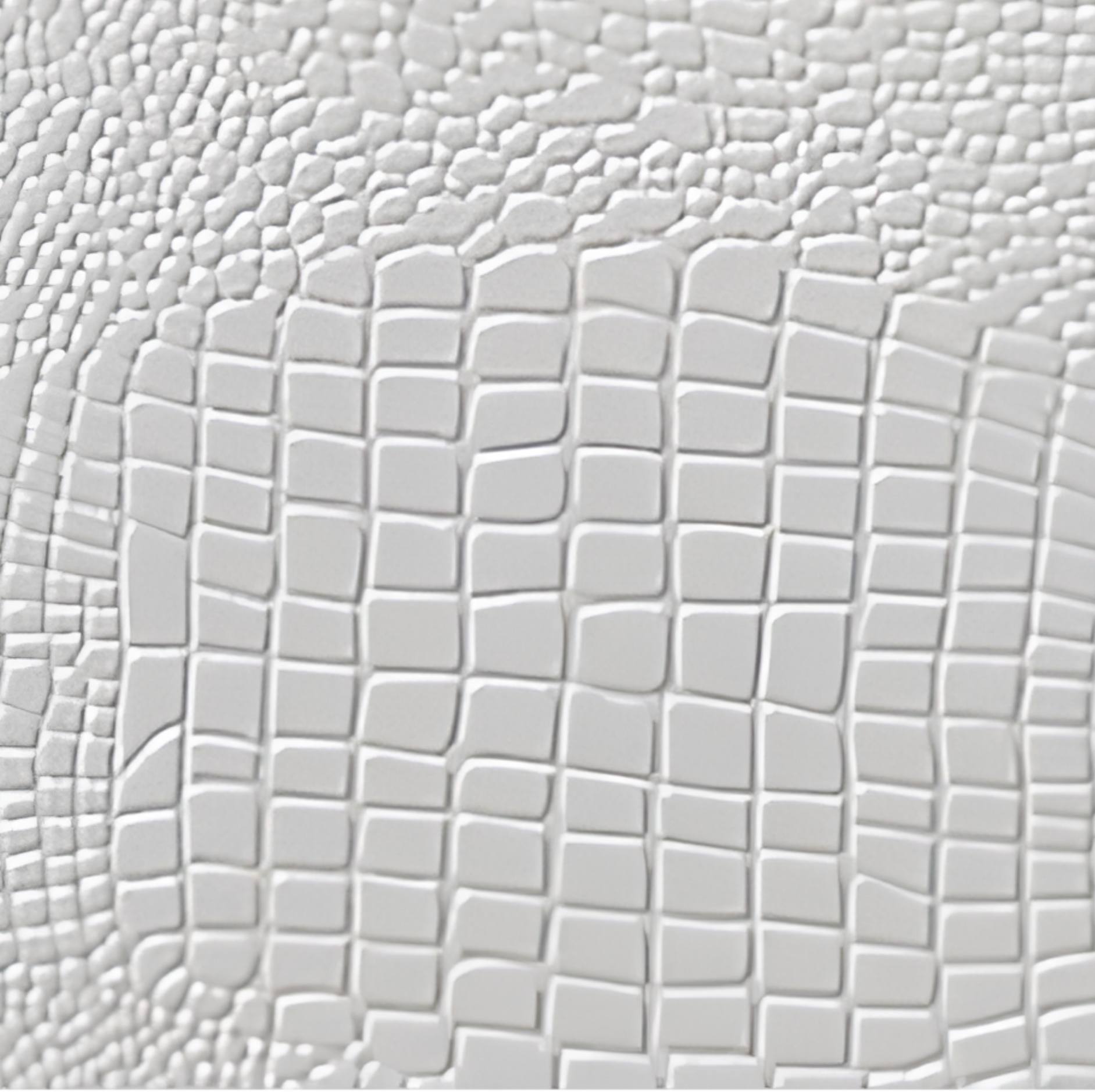 A close-up of a light gray textured surface with a raised embossed pattern, transitioning from small irregular bumps to a larger grid-like scale.