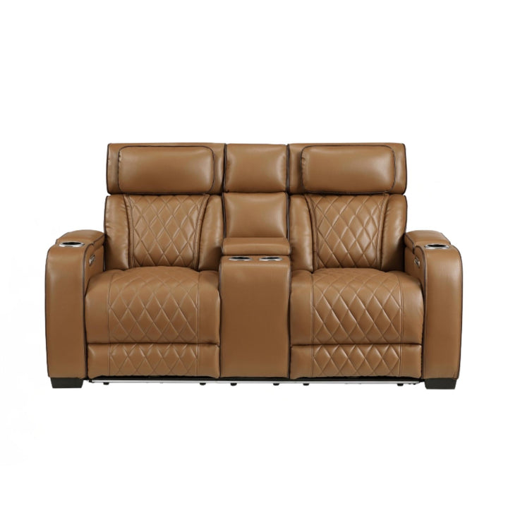 Brown leather recliner sofa with diamond pattern on a white background