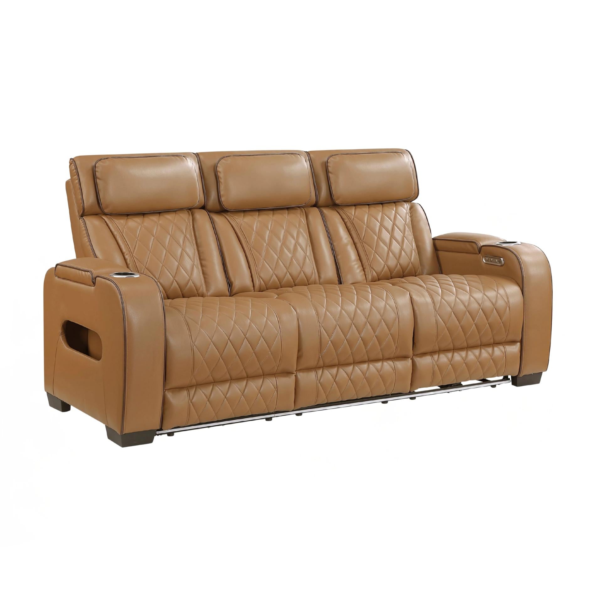 Brown leather recliner sofa on a white background