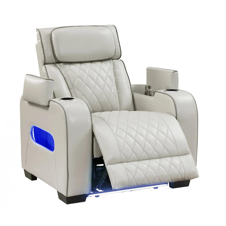 White recliner chair with quilted design on a white background