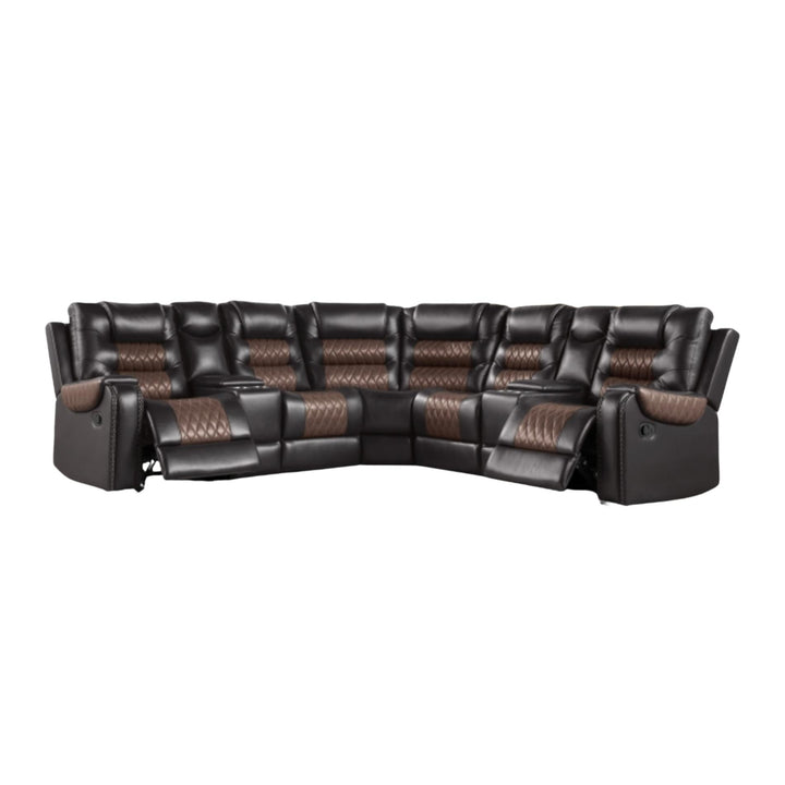 Brown leather sectional sofa on a white background