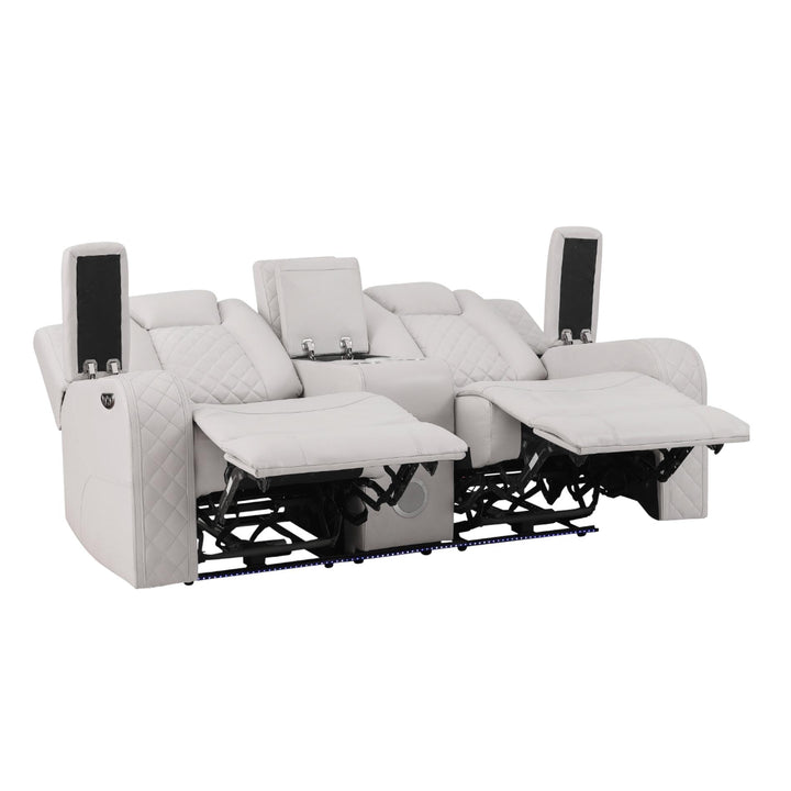 White recliner sofa with cup holders and armrests on a white background
