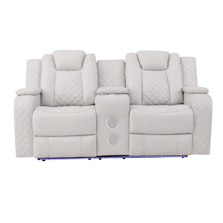 Gray recliner chairs with quilted design on a white background