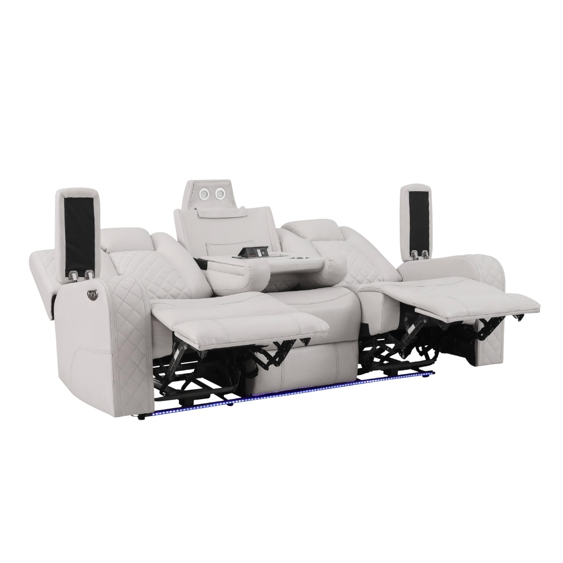 White reclining theater seat with speakers on a white background