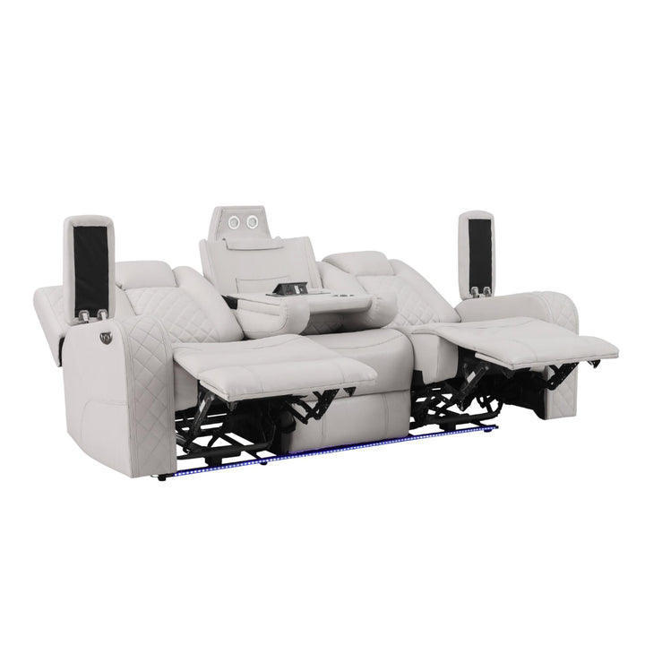 White reclining theater seat with speakers on a white background