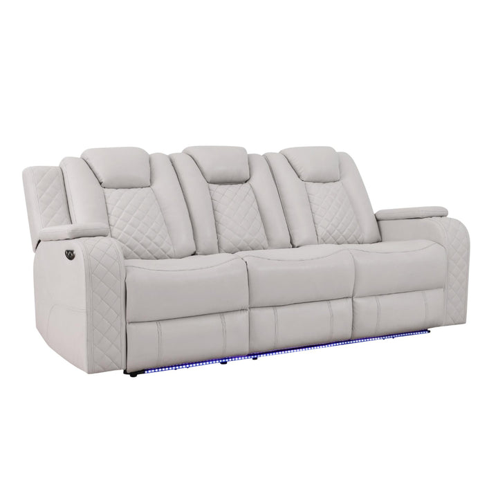 Gray reclining sofa with LED lighting on a white background