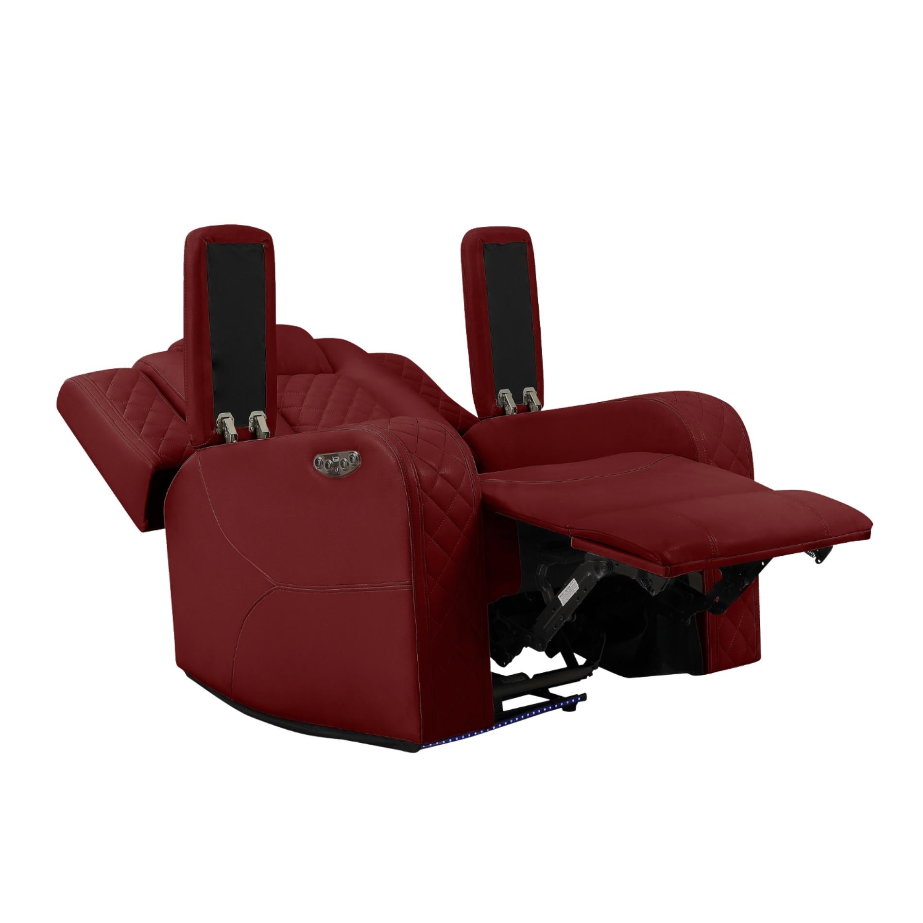 Red recliner chair with armrests on a white background