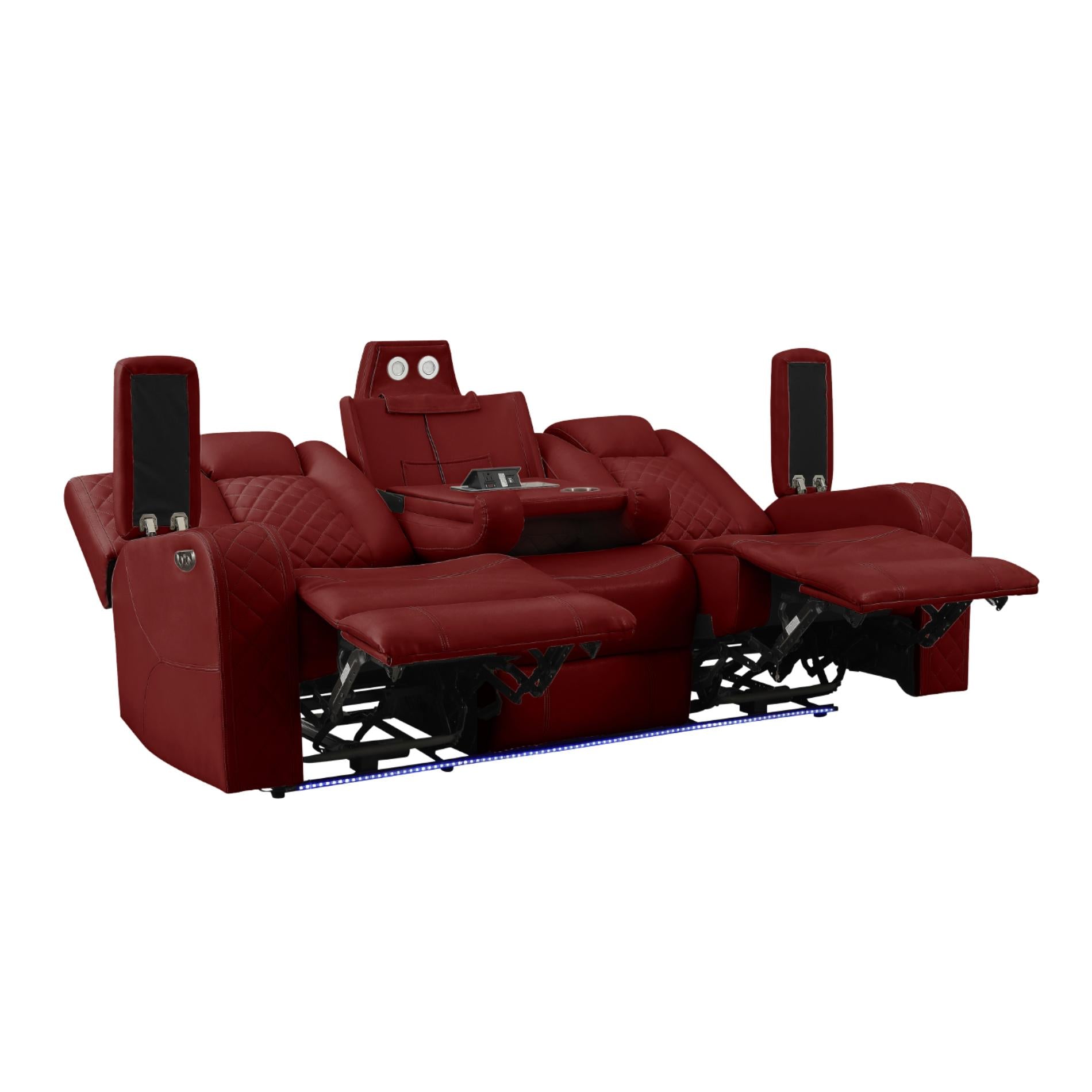 Red reclining theater seat with speakers on a white background
