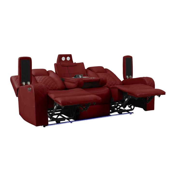 Red reclining theater seat with speakers on a white background