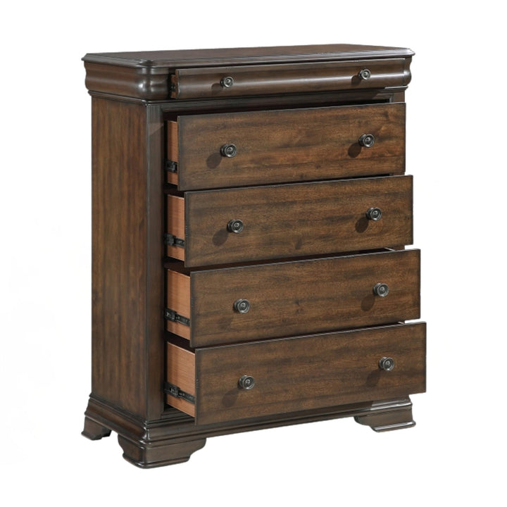Wooden dresser with four drawers on a white background