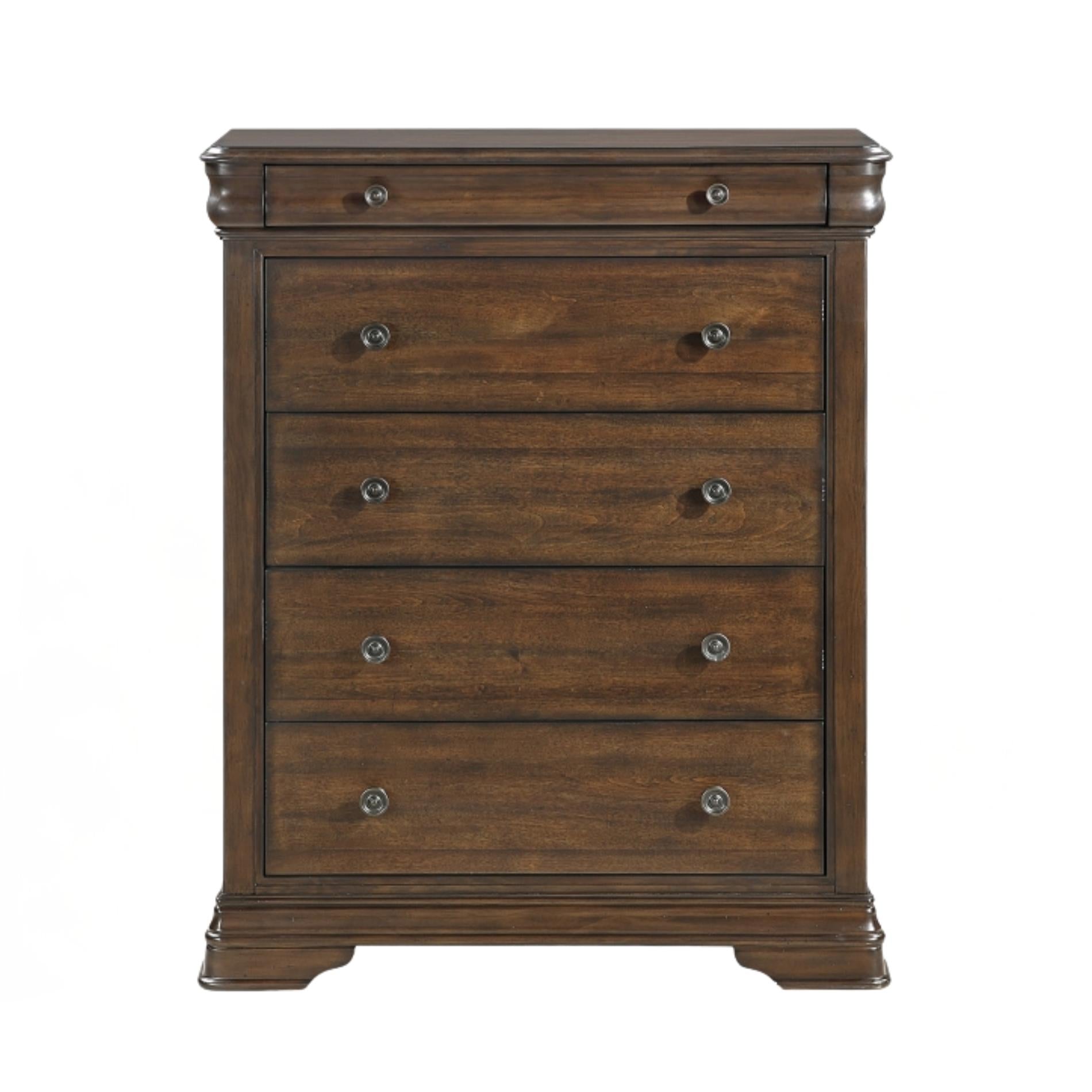 Wooden dresser with four drawers on a white background