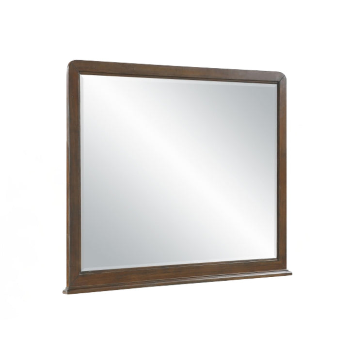 Rectangular mirror with a wooden frame on a white background