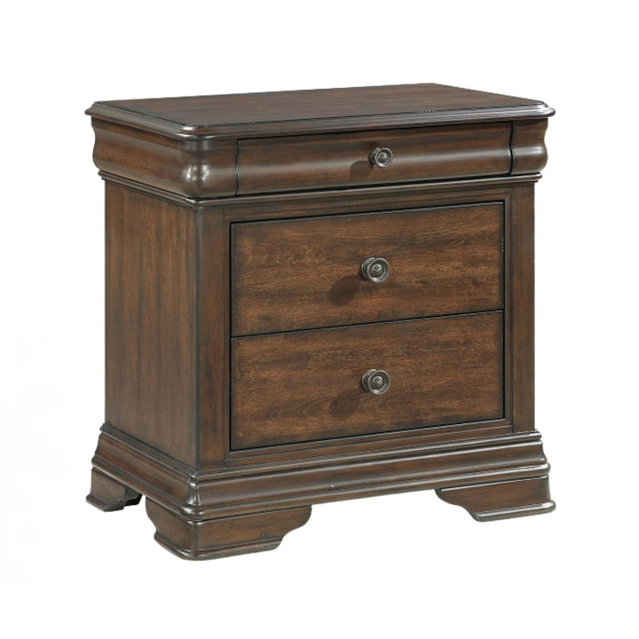 Wooden nightstand with two drawers on a white background