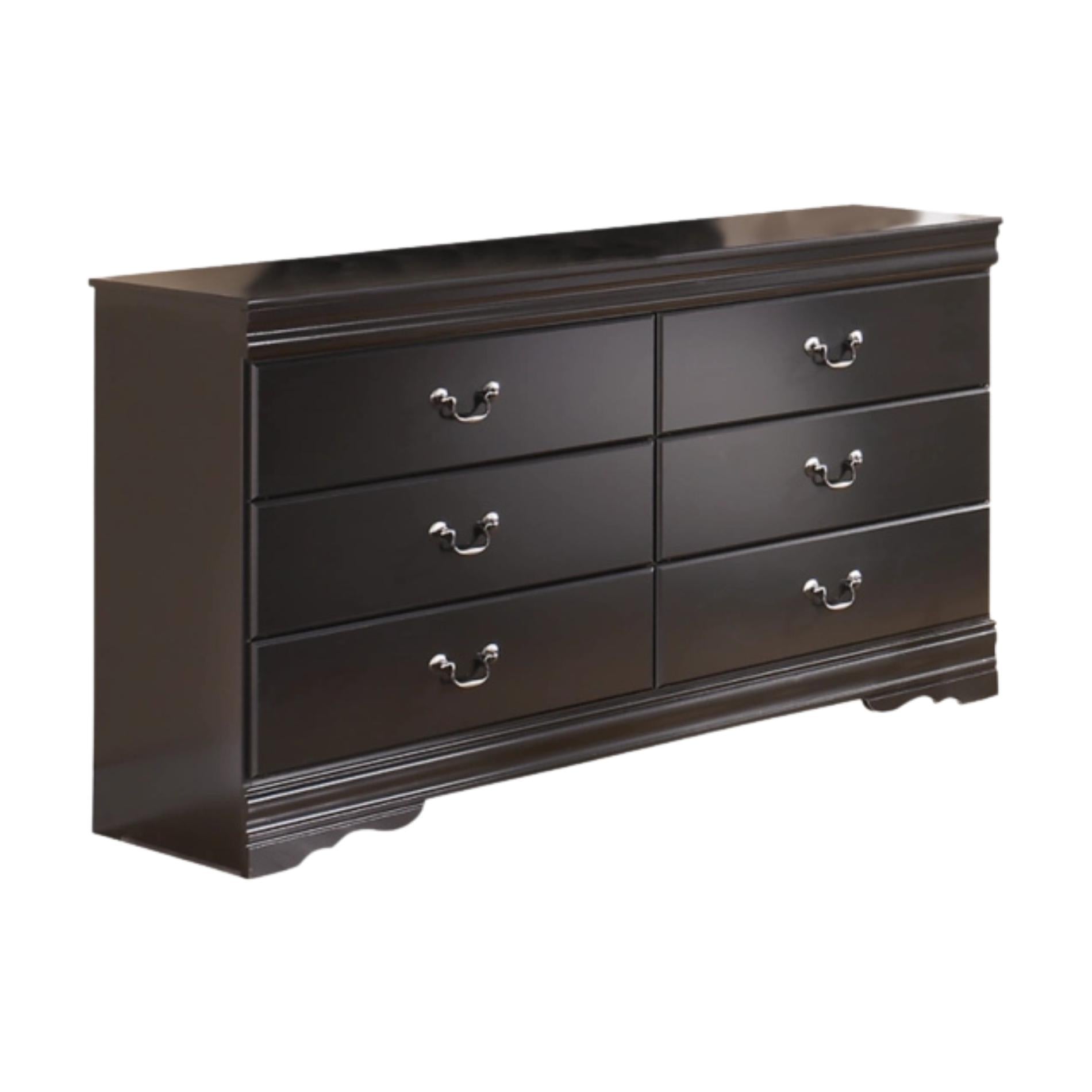 Dark brown dresser with six drawers on a white background