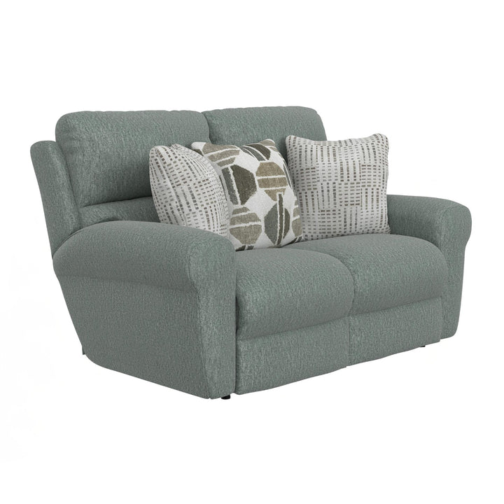 Gray sofa with decorative pillows on a white background
