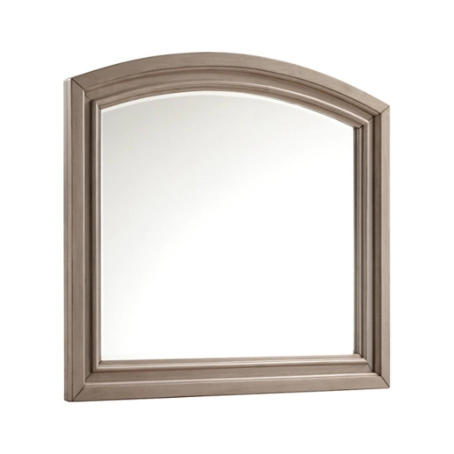 Wall mirror with a beige frame on a white background